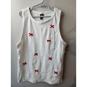 Women's White With Red Bows Tank Ribbed - Wild Fable Size M